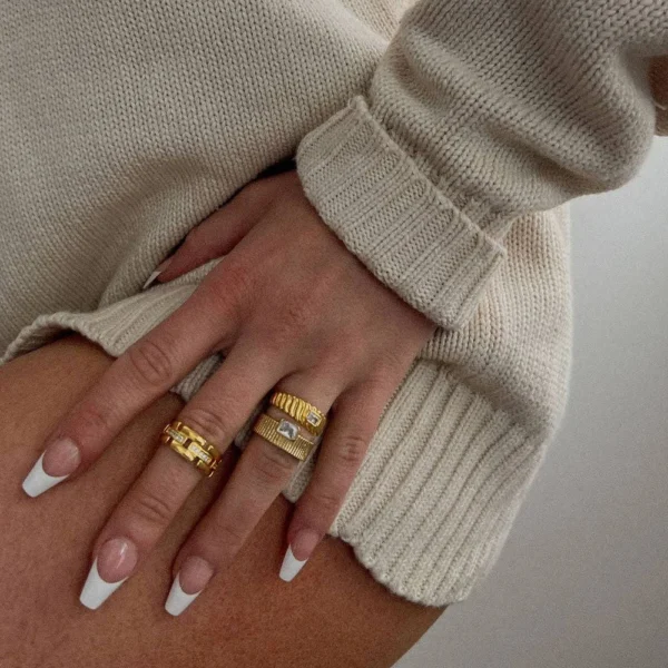 Trendy 18K Gold Plated Stainless Steel Zircon Finger Ring Women Square Cubic Zirconia Diamond Rings for Girls Jewelry - Image 5