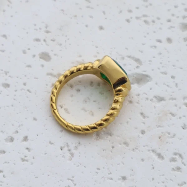 Ladies 18k Gold Plated Stainless Steel Croissant Wedding Rings Jewelry Women Green Emerald Cubic Zirconia Birthstone Ring - Image 6