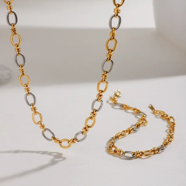 Non Tarnish 18k Gold Plated Irregular Link Chain Necklaces for Women Trendy Minimalist Stainless Steel Necklace Set Jewelry - Image 3