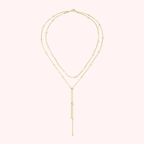 Minimalist Stainless Steel 18k Gold Plated Beaded Necklaces for Women Waterproof Double Layered Chain Lariat Necklace Jewelry - Image 6