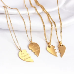 Minimalist Breakable Heart Half Heart Couple Necklace Custom Personalized Stainless Steel Split Broken Pendant Necklace Jewelry