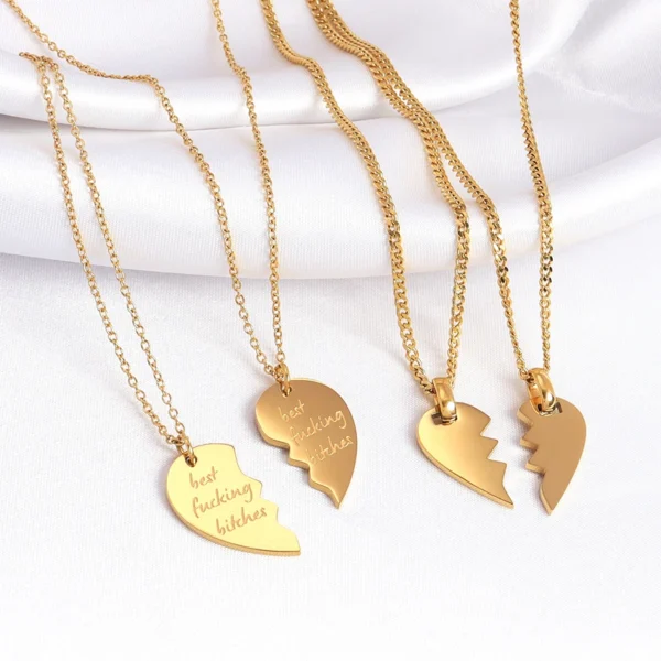 Minimalist Breakable Heart Half Heart Couple Necklace Custom Personalized Stainless Steel Split Broken Pendant Necklace Jewelry