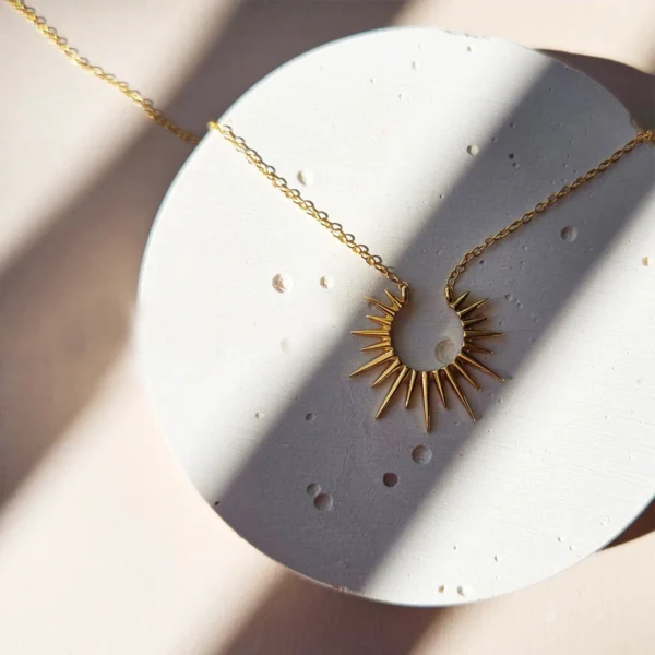 Hypoallergenic 18K Gold Plated Geometric Pendant Necklace Minimalist Stainless Steel Sunburst Necklace Waterproof Jewelry - Image 4