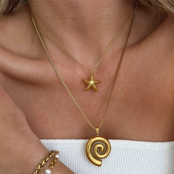 Minimalist 18k Gold Plated Starfish Necklaces for Women Fashion Dainty Stainless Steel Geometric Pendant Necklace Jewelry - Image 4
