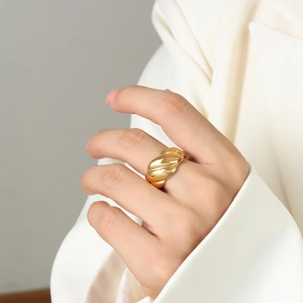 Trendy 18K Gold Plated Stainless Steel Rings Jewelry Women Gift Chunky Geometric Finger Rings for Women - Image 5