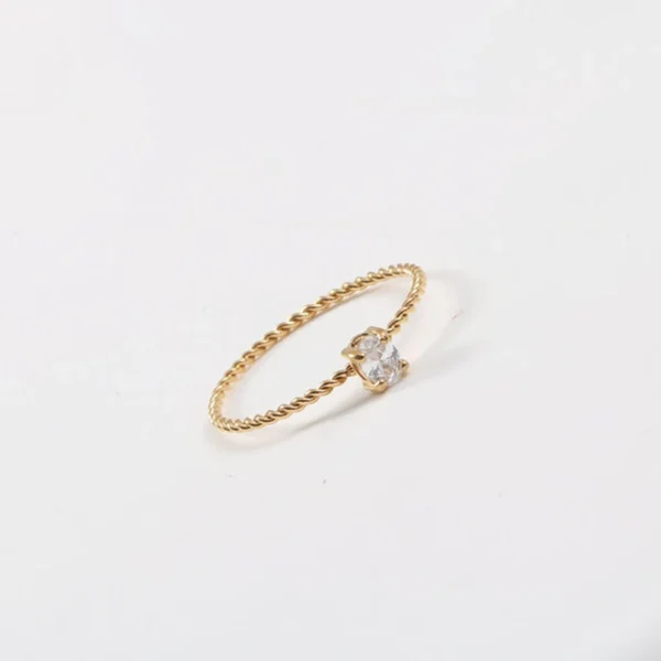 Dainty 18K Gold Plated Stainless Steel Thin Twist Ring Fashion Jewelry Zircon Wedding Rings for Girls - Image 3