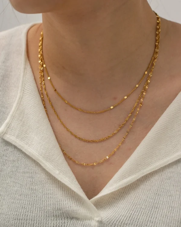 Minimalist 18k Gold Plated Three Layered Necklace for Women Dainty Stainless Chain Choker Necklace Hypoallergenic  Jewelry