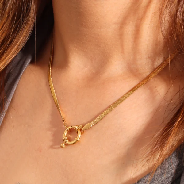 Tarnish Free Jewelry 18K Gold Plated Single Snake Chain For Removable Charms Interlocking Herringbone Choker Necklace Women - Image 2