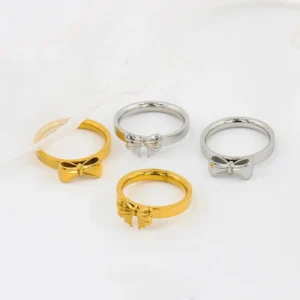 Dainty Stainless Steel Bow Tie Eternity Rings Fashion Thin 18k Gold Plated Butterfly Bow Knot Stackable Rings Jewelry Women