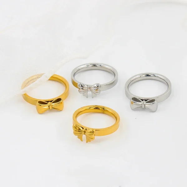 Dainty Stainless Steel Bow Tie Eternity Rings Fashion Thin 18k Gold Plated Butterfly Bow Knot Stackable Rings Jewelry Women