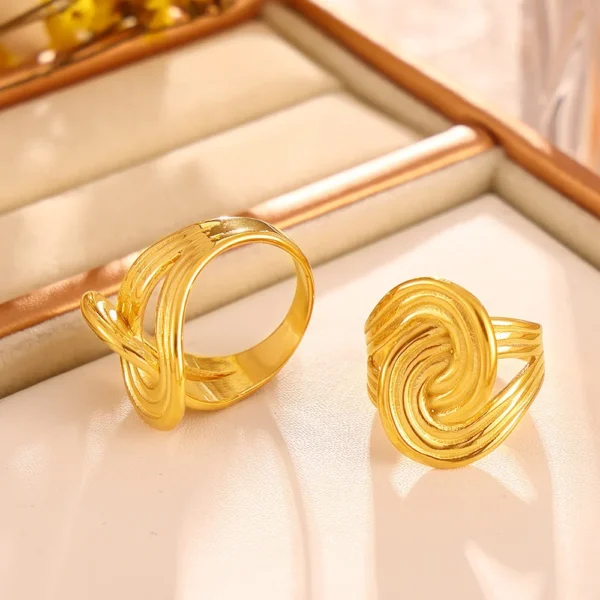 Waterproof Jewelry 18K Gold Plated Neo Gothic Knot Irregular Tie Ring Cowgirl Women Fashion Stainless Steel Twisted Stripes Ring - Image 4