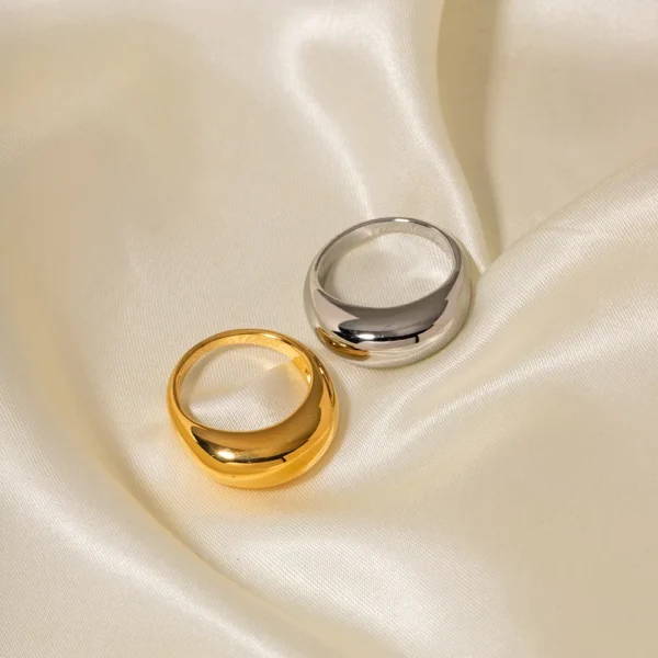 Trendy 18K Gold Plated Stainless Steel Wedding Promise Couples Ring Chunky Curved Smooth Round Statement Ring Women Jewelry - Image 5
