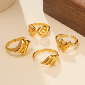 New Design Fashion 18K Gold Plated Irregular Rings Women Tarnish Free Stainless Steel Heart Open Ring Jewelry Hypoallergenic