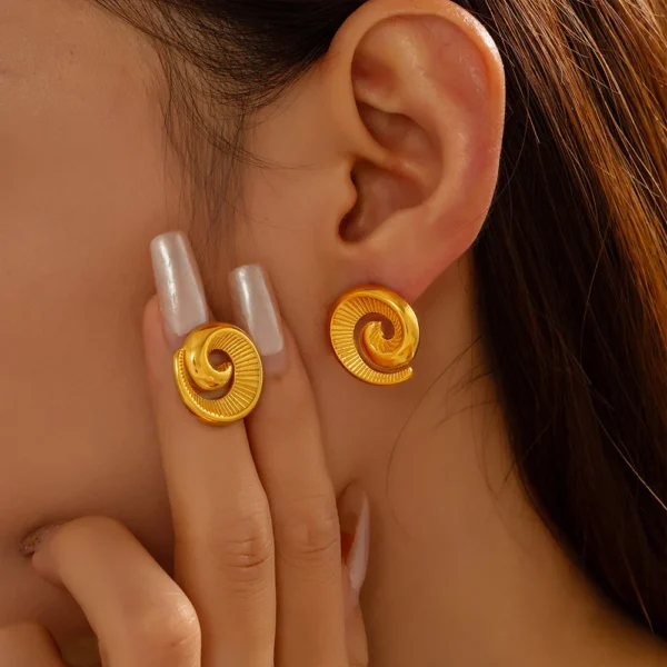 Minimalist Stainless Steel Textured Stud Earrings Women 18k Gold Plated Geometric Spiral Stud Earrings Hypoallergenic Jewelry - Image 3