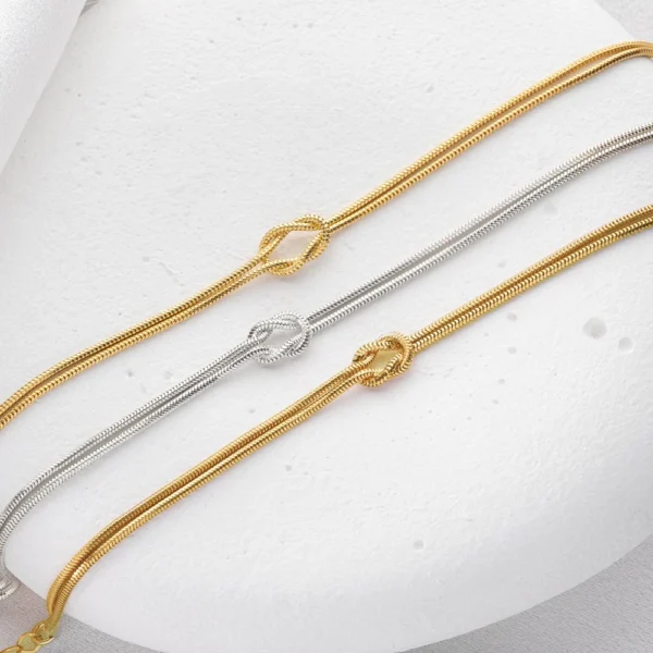 Minimalist 18K Gold Plated Snake Chain Love Knot Bracelet Women Waterproof Jewelry Friendship Stainless Steel Couple Bracelets - Image 6
