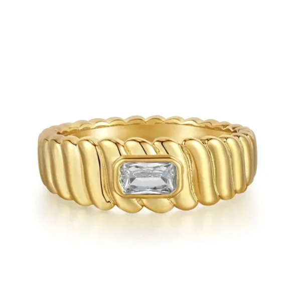 Trendy 18K Gold Plated Stainless Steel Zircon Finger Ring Women Square Cubic Zirconia Diamond Rings for Girls Jewelry