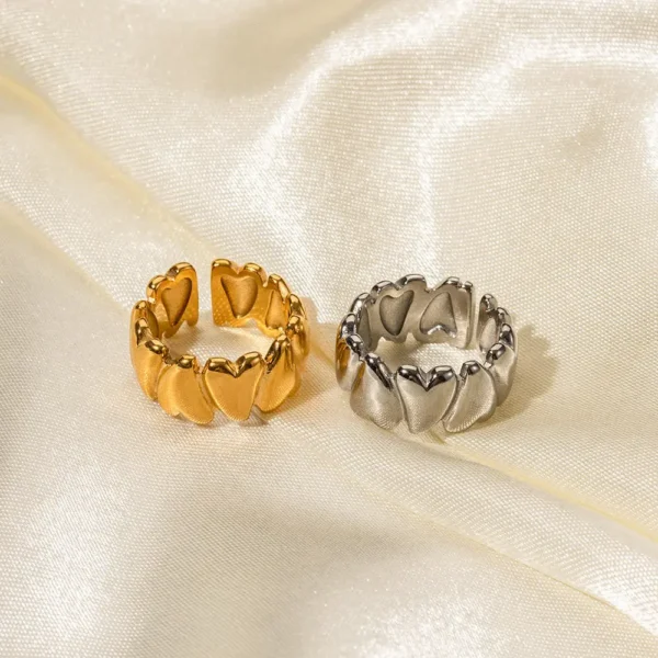 New Arrival 18K Gold Plated Chunky Geometric Love Heart Open Rings Women Fashion Stainless Steel Heart Couple Rings Jewelry - Image 3