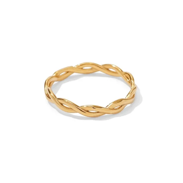 Simple Design 18K Gold Plated Twisted Linear Rings Women Stainless Steel Super Thin Woven Chain Rings Waterproof Jewelry - Image 2