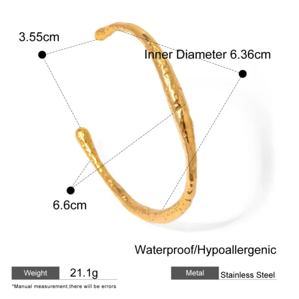 Tarnish Free Jewelry 18K Gold Plated Hammer Pattern Irregular Open Cuff Bangle Women Dainty Stainless Steel Charm Bracelets - Image 5