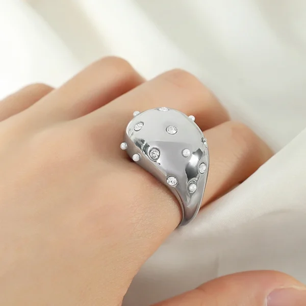 Chunky 18K Gold Plated Stainless Steel Dome Ring High Polish Luxury Cubic Zirconia Open Rings Jewelry Women - Image 5