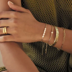 Tarnish Free Jewelry 18k Gold Plated Open Wave Bangle for Women Dainty Stainless Steel Simple Style Polished Cuff Bracelet