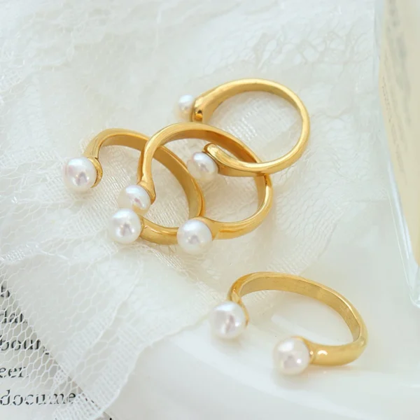 2023 Open Pearl Wedding Rings for Girls Fashion Women 18k Gold Plated Stainless Steel Ring Tarnish Free Jewelry - Image 2