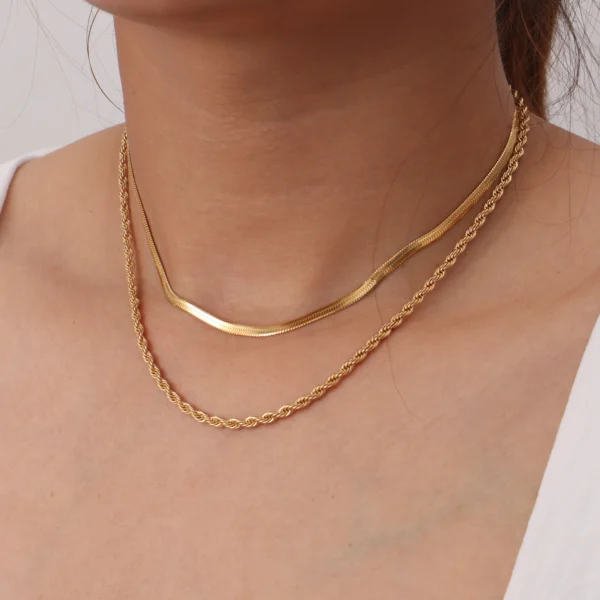 Dainty 18k Gold Plated Twisted Rope Chain Necklaces Women Stainless Steel Layered Double Snake Chain Choker Necklace Jewelry - Image 4
