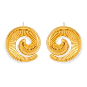 Minimalist Stainless Steel Textured Stud Earrings Women 18k Gold Plated Geometric Spiral Stud Earrings Hypoallergenic Jewelry