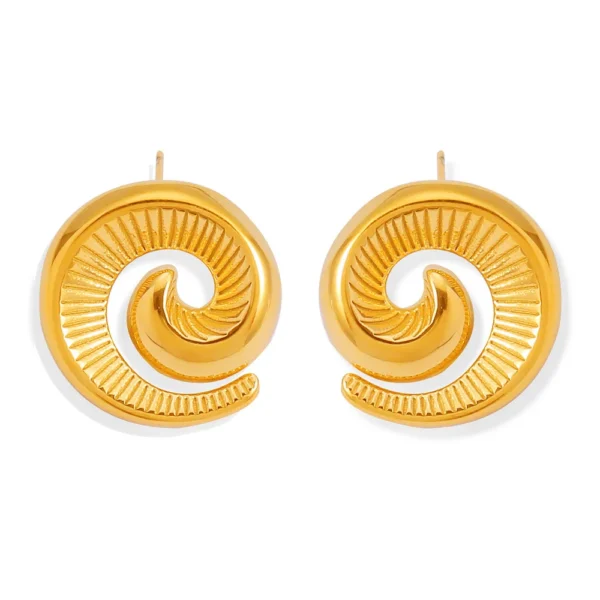 Minimalist Stainless Steel Textured Stud Earrings Women 18k Gold Plated Geometric Spiral Stud Earrings Hypoallergenic Jewelry