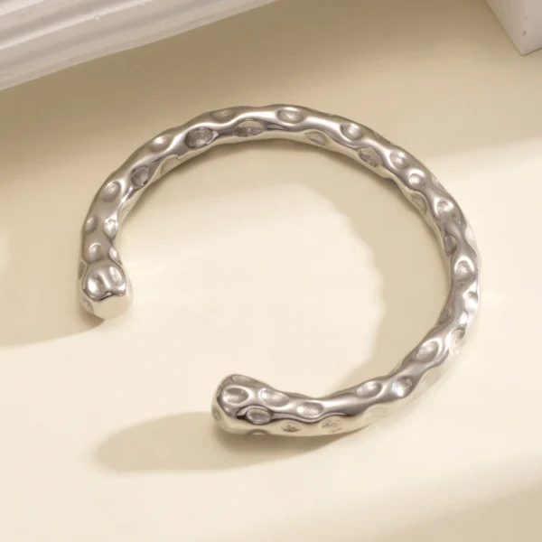 Vintage Jewelry 18K Gold Plated Hammered Bangle Bracelets Women Dainty Stainless Steel C Shape Charm Bracelet Tarnish Free - Image 2