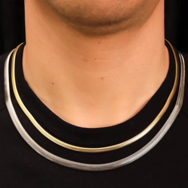 Tarnish Free Snake Chain Choker Necklace for Women 18k Gold Plated Stainless Steel Herringbone Chain Necklace Layering Jewelry - Image 5