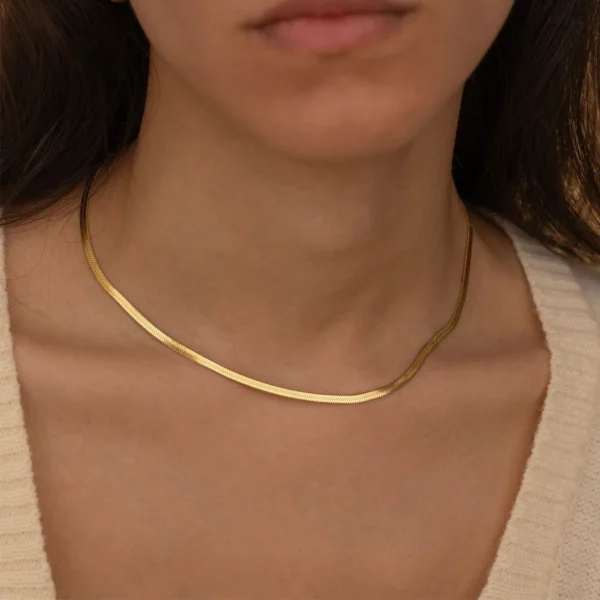 Waterproof INS 18K Gold Plated Herringbone Choker Necklaces Women Dainty Stainless Steel Flat Snake Chain Necklace Jewelry - Image 5