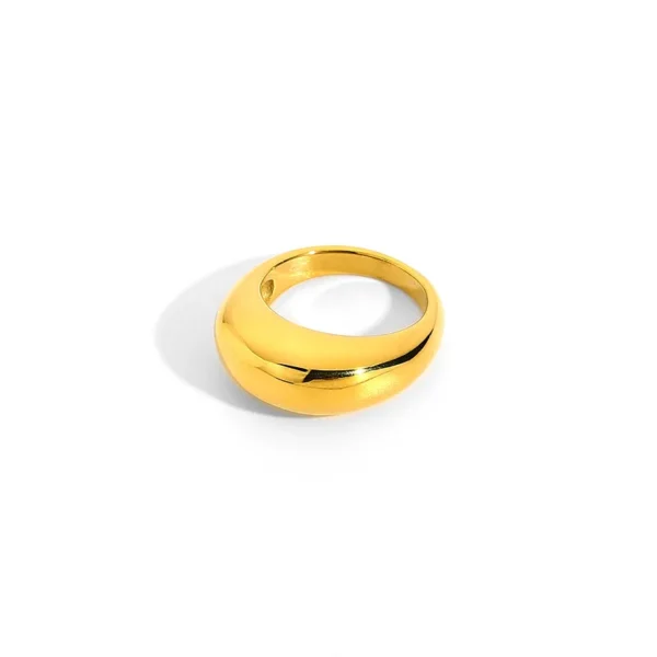 Trendy 18K Gold Plated Stainless Steel Wedding Promise Couples Ring Chunky Curved Smooth Round Statement Ring Women Jewelry - Image 6