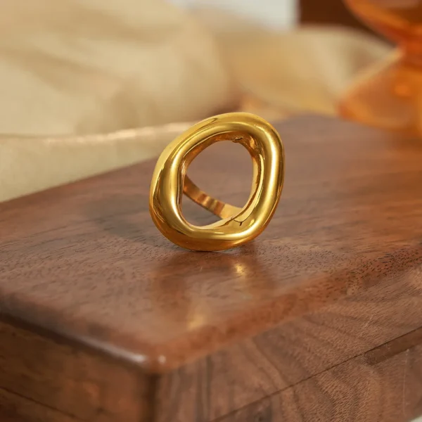 Ins Style 2024 Waterproof Stainless Steel Hollow Hoop Shaped Rings Women 18k Gold Plated Exaggerated Irregular Rings Jewelry - Image 4