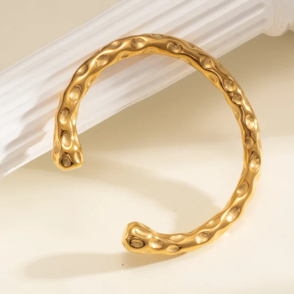 Vintage Jewelry 18K Gold Plated Hammered Bangle Bracelets Women Dainty Stainless Steel C Shape Charm Bracelet Tarnish Free - Image 3