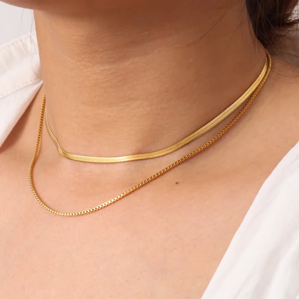 Designer 18k Gold Plated Snake Chain Necklaces Women Dainty Stainless Steel Layered Double Box Chain Choker Necklace Jewelry - Image 6