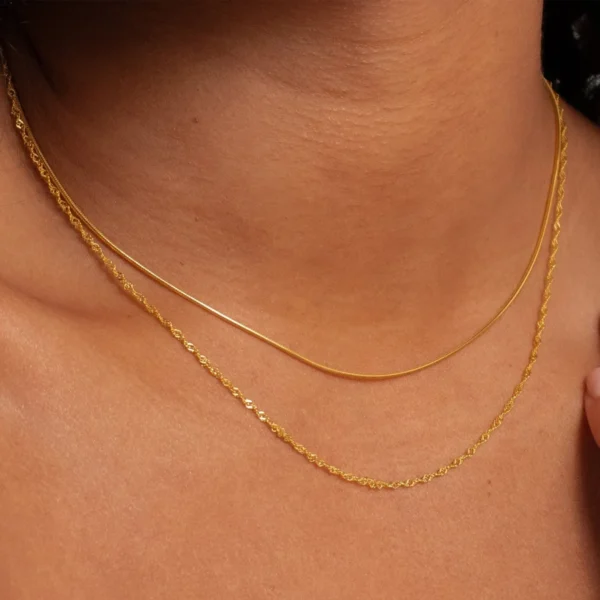 Minimalist 18k Gold Plated Layered Necklace Set for Women Stainless Steel Snake Chain Singapore Chain Choker Necklace - Image 2