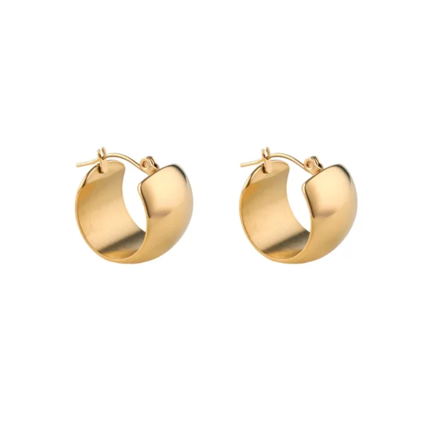 Minimalist 18k Gold Plated Stainless Steel Plain Thick Hoop Earrings for Women Designer Wide Curved Earring Jewelry Waterproof - Image 5