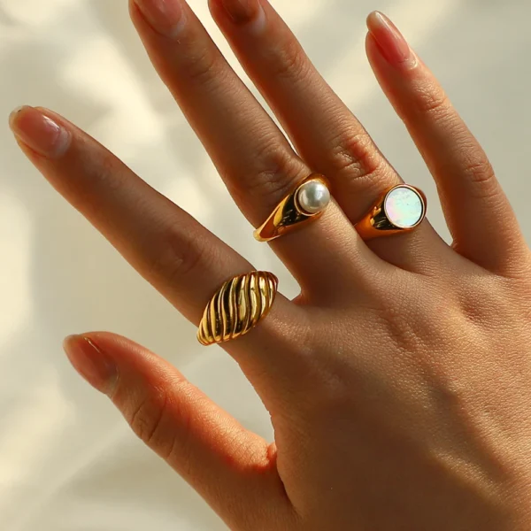 Minimalist Stainless Steel Croissant Ring Women Waterproof 18K Gold Plated Twisted Dome Rings Jewelry Women - Image 4