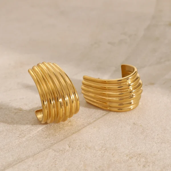 Design Jewelry  Classic Simple Cuff Earring 18k Gold Plated Stainless Steel Double C Texture Exaggerated Stud Earring Women - Image 5