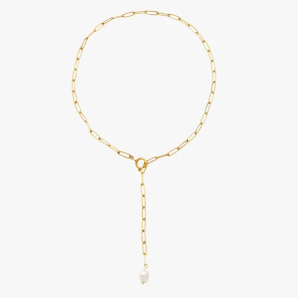 Non Tarnish 18K Gold Plated Stainless Steel Paperclip Chain Necklace for Women Minimalist Freshwater Pearl Necklace Jewelry - Image 6