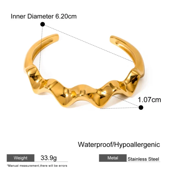 Tarnish Free Jewelry 18K Gold Plated Hammer Pattern Irregular Open Cuff Bangle Women Dainty Stainless Steel Charm Bracelets - Image 6