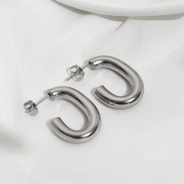 Waterproof 18K Gold Plated Stainless Steel Hoop Earrings Jewelry Hypoallergenic CC Stud Earrings for Women - Image 5