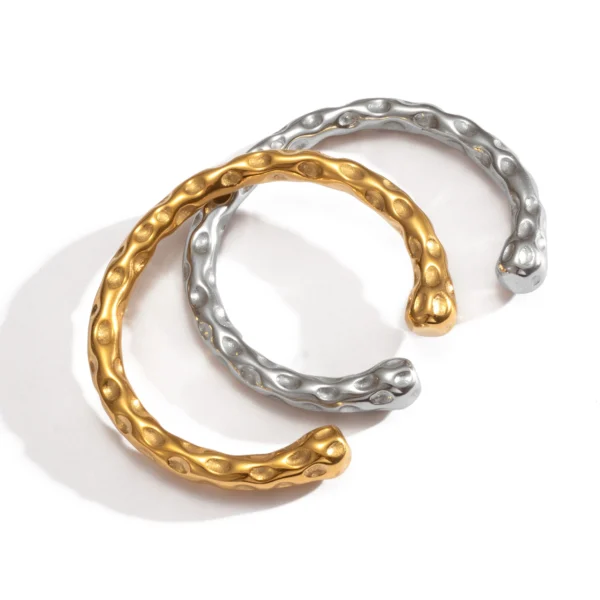 Vintage Jewelry 18K Gold Plated Hammered Bangle Bracelets Women Dainty Stainless Steel C Shape Charm Bracelet Tarnish Free - Image 5