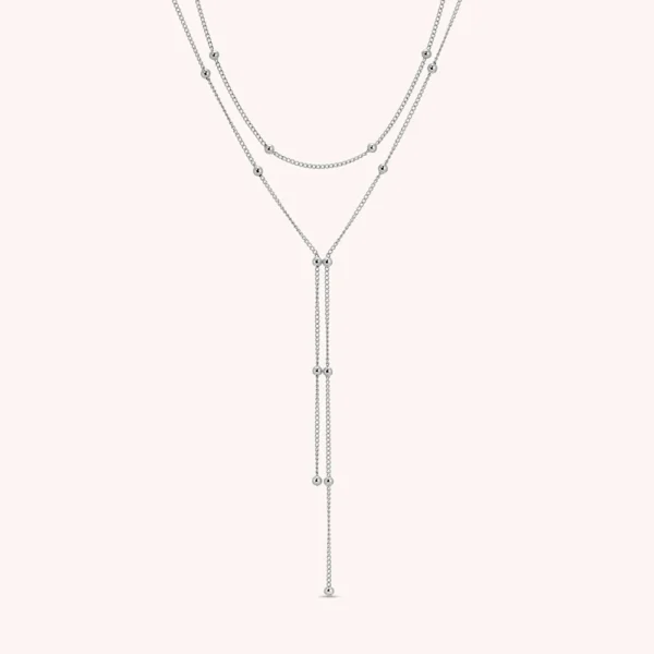 Minimalist Stainless Steel 18k Gold Plated Beaded Necklaces for Women Waterproof Double Layered Chain Lariat Necklace Jewelry - Image 5