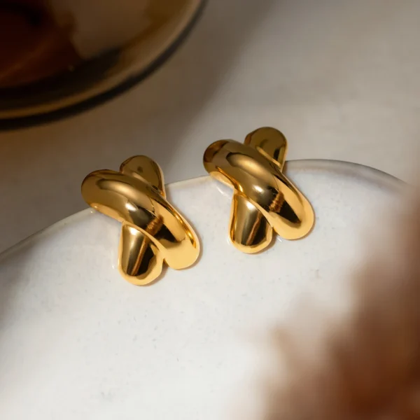 Tarnish Free 18k PVD Gold Plated Stainless Steel  X Shape Stud Earrings for Women Fashion Smooth CC Shape Earrings Jewelry - Image 2