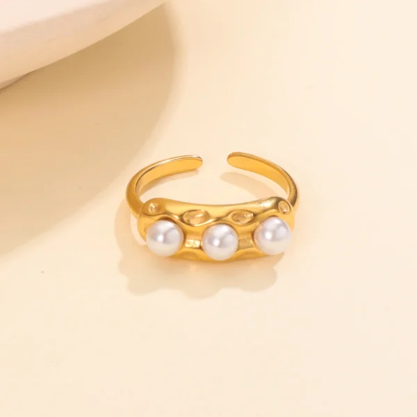Tarnish Free Vintage 18k Gold Plated Pearl Finger Ring Women Dainty Stainless Steel Fashion Open Rings Wedding Jewelry - Image 2