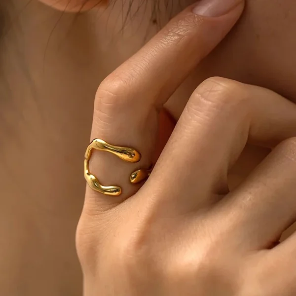 Minimalist 18k Gold Plated Stackable Rings Non Tarnish Vintage Stainless Steel Irregular Open Rings for Women - Image 2