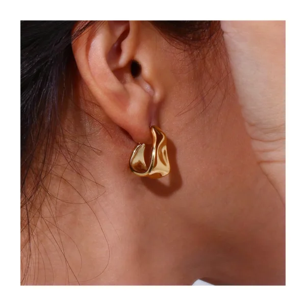 Tarnish Free 18k PVD Gold Plated Stainless Steel  C Hoop Earrings Women Waterproof Irregular Statement Stud  Earrings