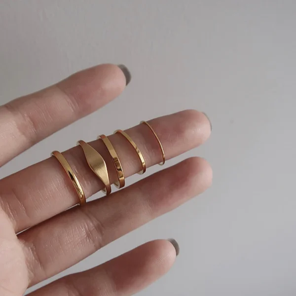 Minimalist 18K Gold Plated Stainless Steel Flat Band Finger Ring Non Tarnish Thin Stacking Rings Jewelry Women for Gift - Image 3
